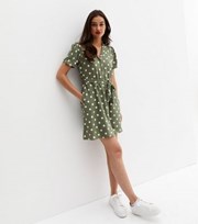 New Look Green Spot Revere Collar Mini Shirt Dress